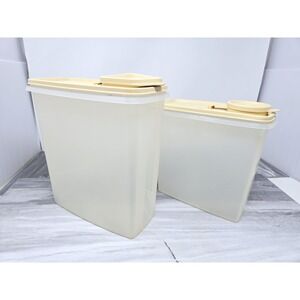 Set of 2 Tupperware 1588 20 Cup Cereal Keeper  Storage‎ Container W/ Lid 469 Tan